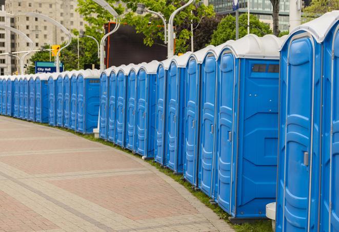 Seasonal porta potty units set up at a Keene, New Hampshire venue